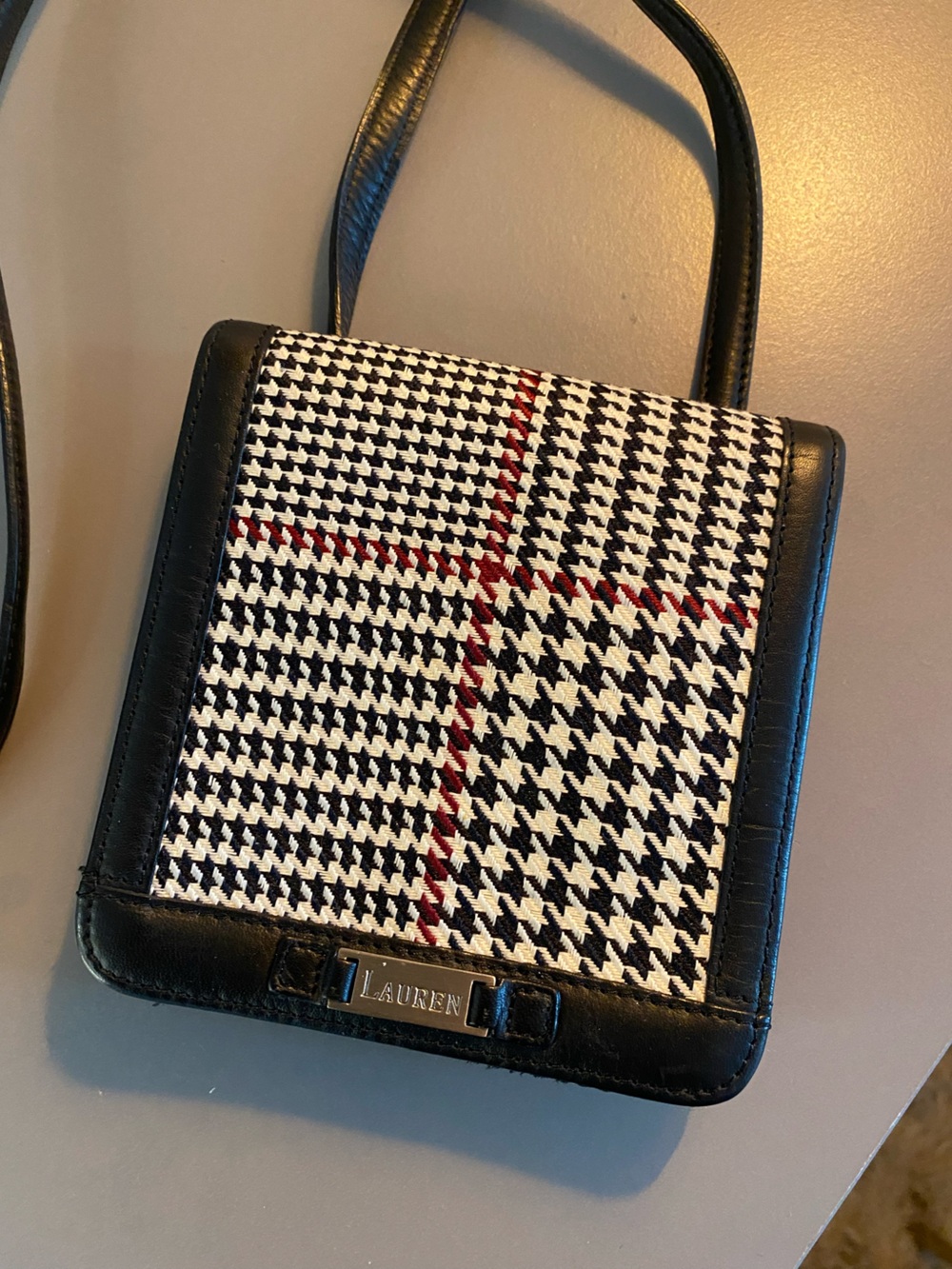Ralph Lauren Black & White Houndstooth Mini Shoulder Bag with Red Accents/NWOT